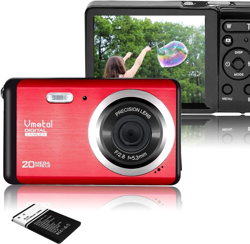 Vmotal GDC80X2 Mini Compact Digital Camera 20MP FHD 2.8 Inch TFT LCD Camera for Kids/Beginners/Elderly People Gift (Red  Black)