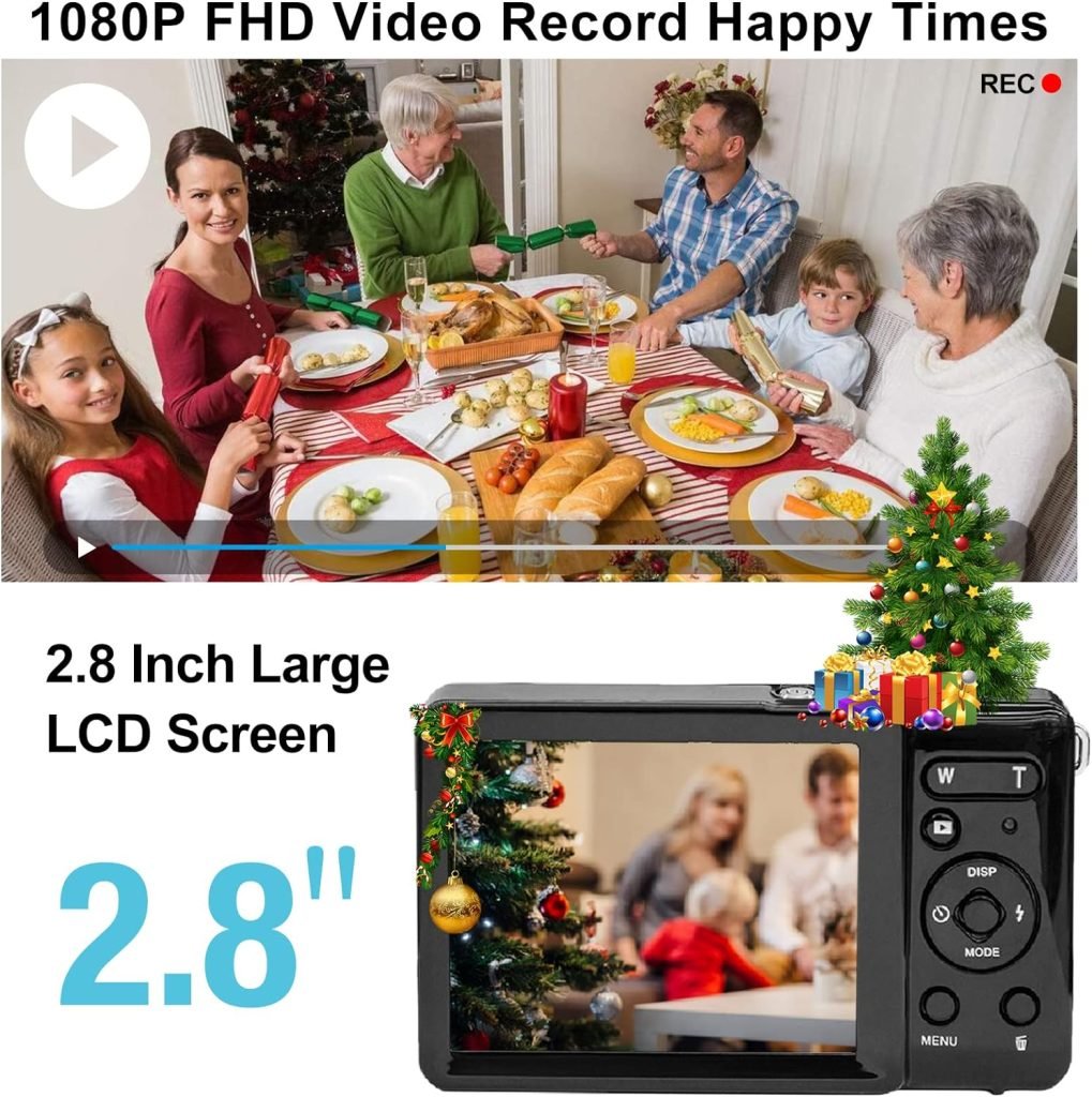 Vmotal GDC80X2 Mini Compact Digital Camera 20MP FHD 2.8 Inch TFT LCD Camera for Kids/Beginners/Elderly People Gift (Red  Black)