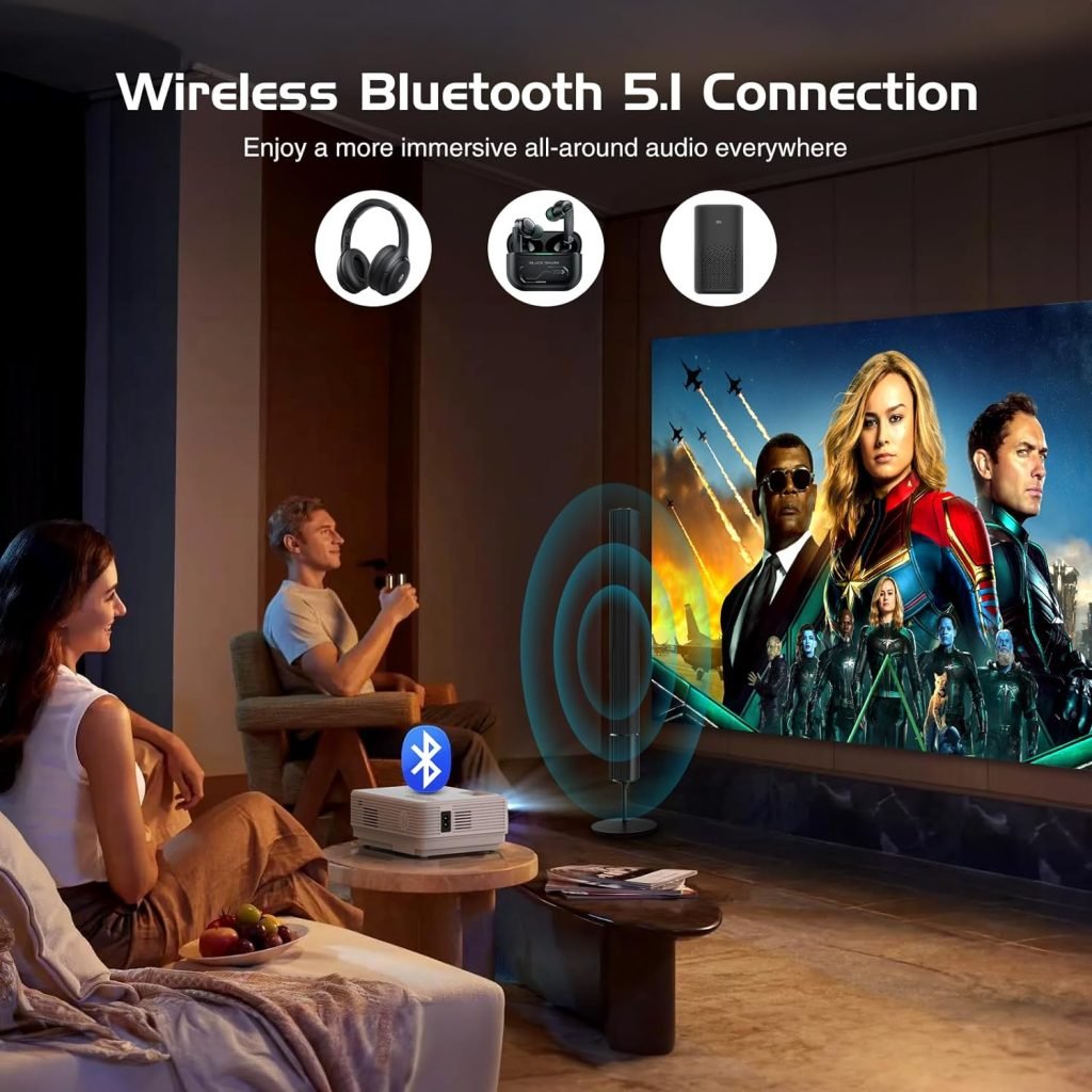 YOOYAA Mini Projector with Screen and Bluetooth, Upgraded 10000 Lux Portable Outdoor Home Theater Video Projector Full HD 1080P Support Compatible with Smartphone/Laptop/TV Stick           [Energy Class A+++]