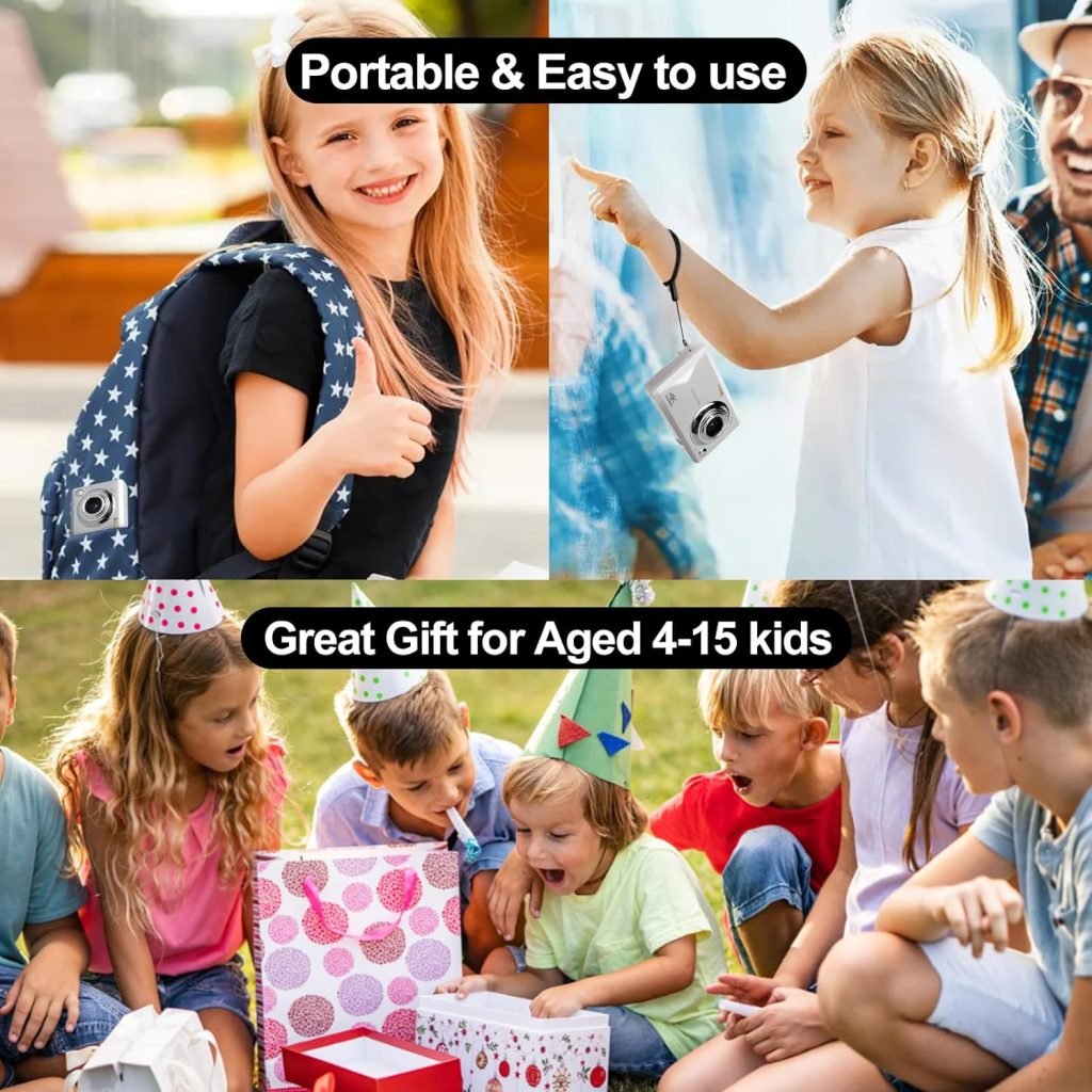 Digital Camera, 4K 48MP FHD Compact Camera with 32G SD Card, Vlogging Camera Digital with 3 LCD Rechargeable, 16X Digital Zoom, Mini Cameras with 2 Battery for Children, Students, Beginners (White)