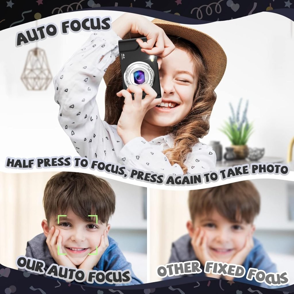 Digital Camera, Bofypoo Autofocus Vlogging Camera FHD 1080P 48MP with 16X Digital Zoom, Compact Camera Portable Mini Camera for Teens,Kids,Adult,Beginners（Black）