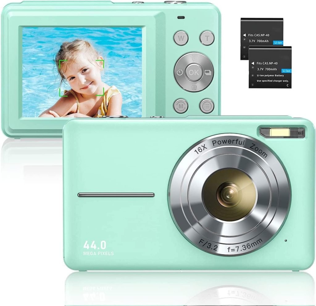 Digital Camera FHD 1080P 44MP, Compact Camera 2.4 LCD Digital Camera 2*Rechareable Battery 16X Digital Zoom for Students, Children, Beginners