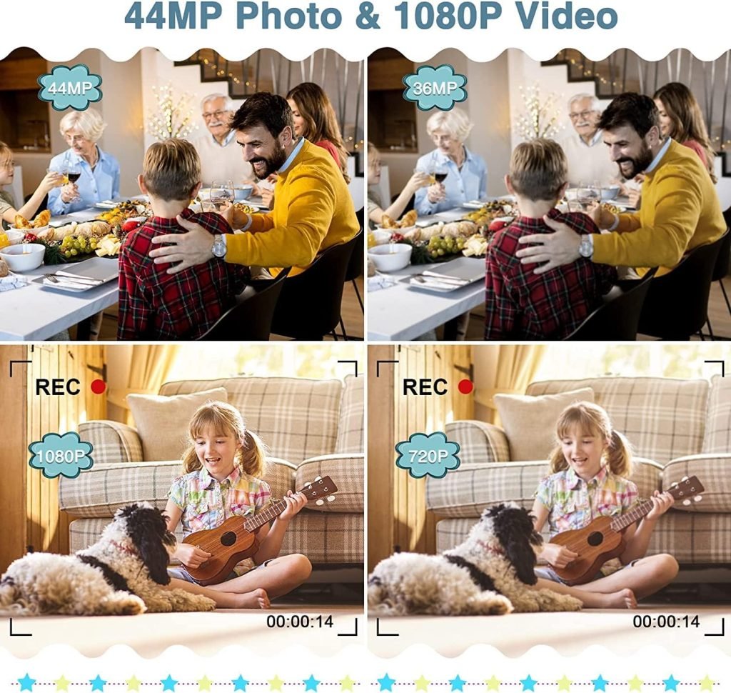 Digital Camera FHD 1080P 44MP, Compact Camera 2.4 LCD Digital Camera 2*Rechareable Battery 16X Digital Zoom for Students, Children, Beginners