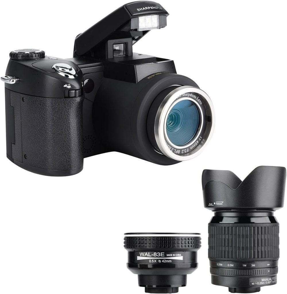 FHD 33MP Digital Camera, 1080P DSLR Camera, Digital Camera, Portable Camcorder with 0.5X Wide Angle Lens 24X Zoom Telephoto Lens for Photography Beginners