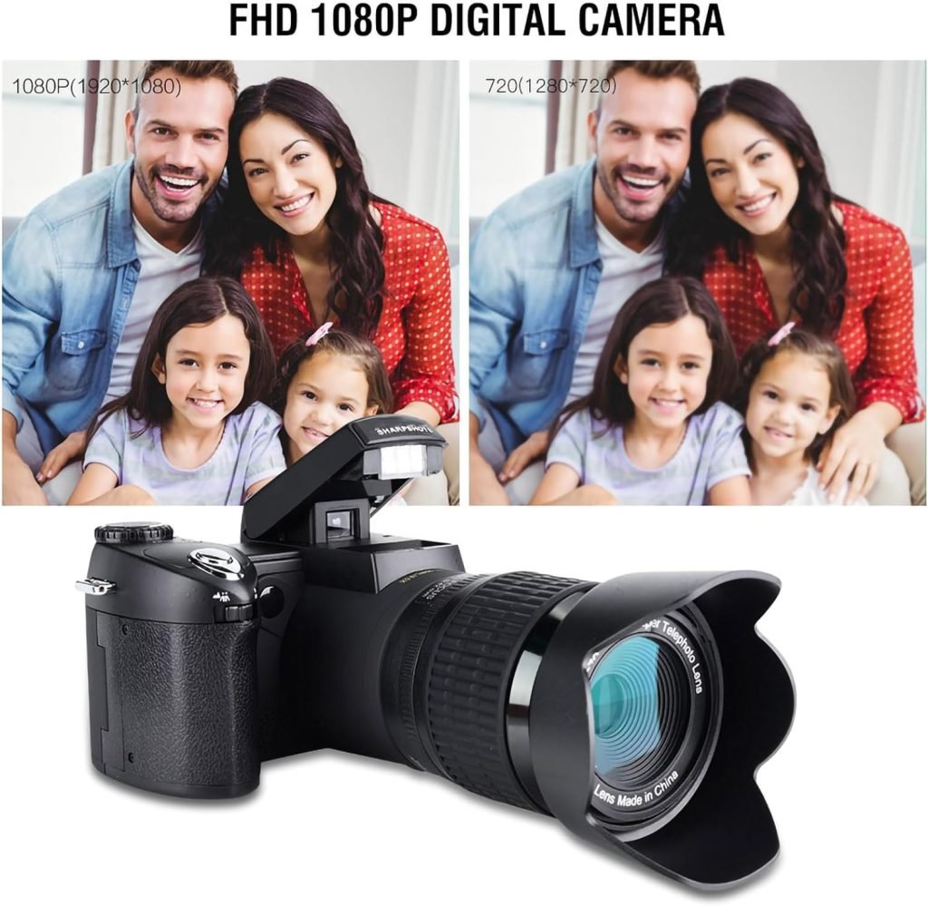FHD 33MP Digital Camera, 1080P DSLR Camera, Digital Camera, Portable Camcorder with 0.5X Wide Angle Lens 24X Zoom Telephoto Lens for Photography Beginners