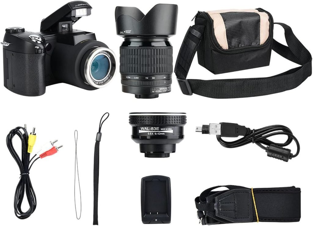 FHD 33MP Digital Camera, 1080P DSLR Camera, Digital Camera, Portable Camcorder with 0.5X Wide Angle Lens 24X Zoom Telephoto Lens for Photography Beginners