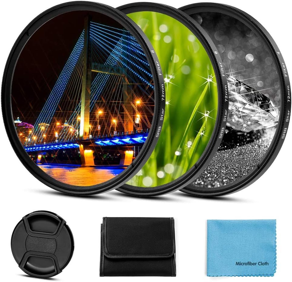 Fotover 82mm Star Filter 3 Pieces (4 Points,6 Points,8 Points) with Centre Pinch Lens Cap for Canon Nikon Sony Olympus and Other DSLR Cameras + 3 Slot Filter Pouch
