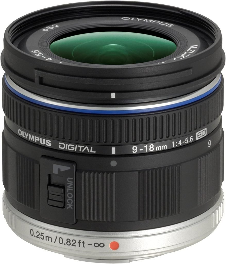 Olympus M.Zuiko Digital ED 9-18 mm F4.0-5.6 Lens, Wide Angle Zoom, Suitable for All MFT Cameras (Olympus OM-D  PEN Models, Panasonic G-Series), Black