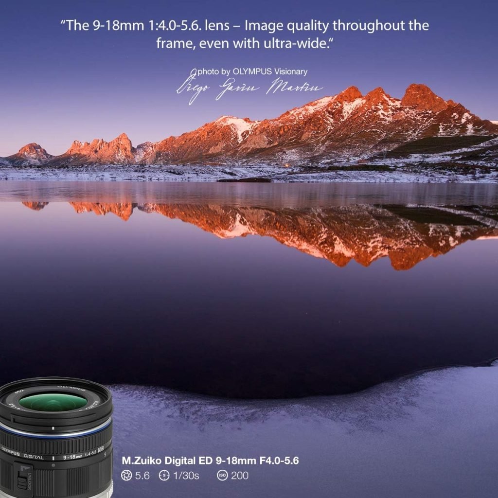 Olympus M.Zuiko Digital ED 9-18 mm F4.0-5.6 Lens, Wide Angle Zoom, Suitable for All MFT Cameras (Olympus OM-D  PEN Models, Panasonic G-Series), Black