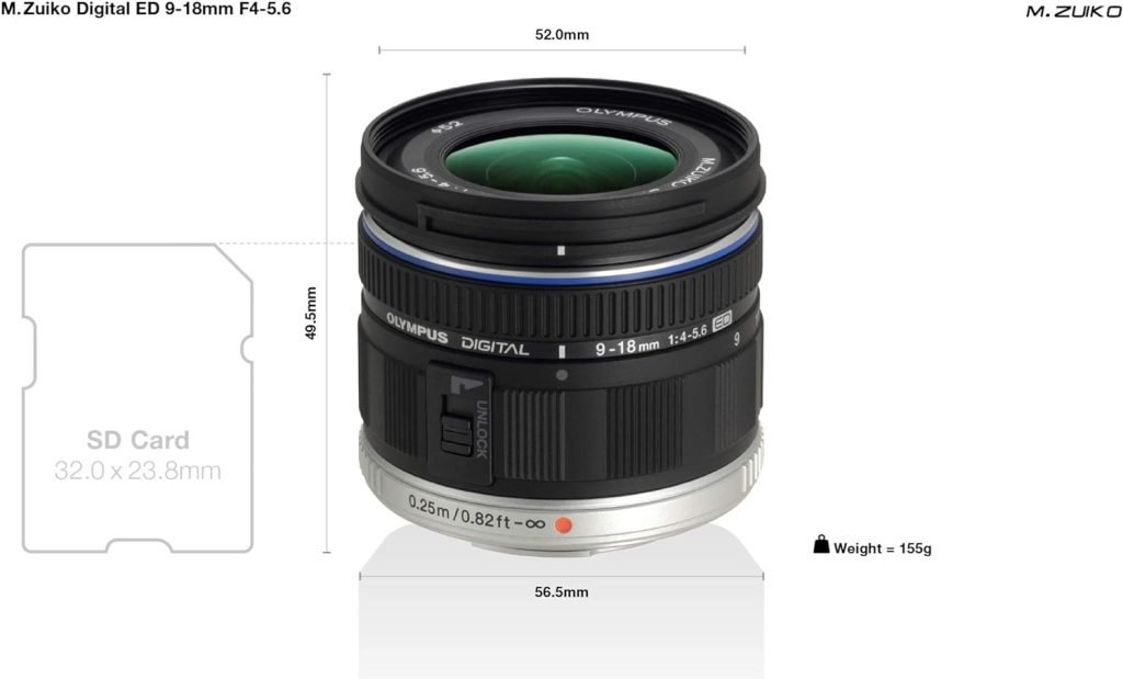 Olympus M.Zuiko Digital ED 9-18 mm F4.0-5.6 Lens, Wide Angle Zoom, Suitable for All MFT Cameras (Olympus OM-D  PEN Models, Panasonic G-Series), Black