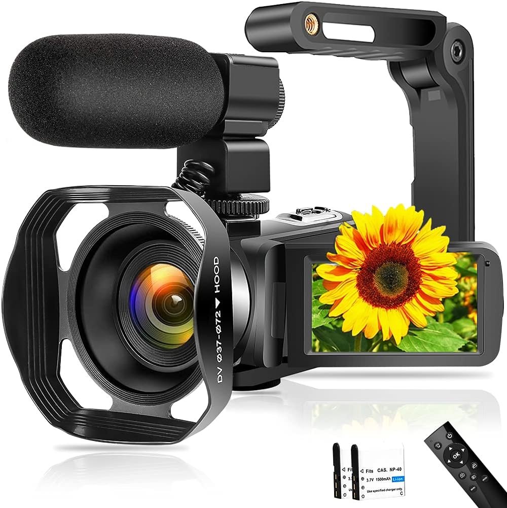 QUICKCLAP 4K Camcorder Video Camera 48MP 60FPS WiFi IR Night Vision Vlogging Camera 18X Digital Zoom 3.0 IPS Touch Screen Camera Recorder with Microphone, Lens Hood, Handheld Stabilizer