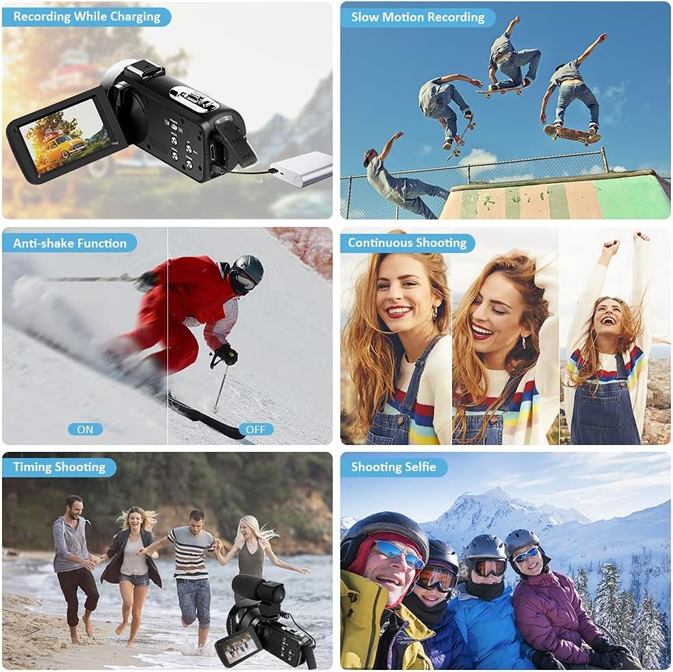 QUICKCLAP 4K Camcorder Video Camera 48MP 60FPS WiFi IR Night Vision Vlogging Camera 18X Digital Zoom 3.0 IPS Touch Screen Camera Recorder with Microphone, Lens Hood, Handheld Stabilizer