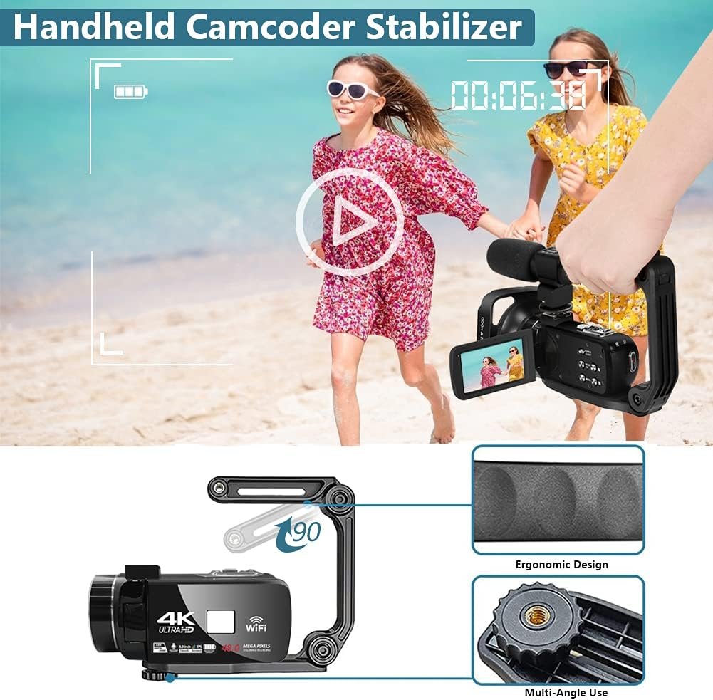 QUICKCLAP 4K Camcorder Video Camera 48MP 60FPS WiFi IR Night Vision Vlogging Camera 18X Digital Zoom 3.0 IPS Touch Screen Camera Recorder with Microphone, Lens Hood, Handheld Stabilizer
