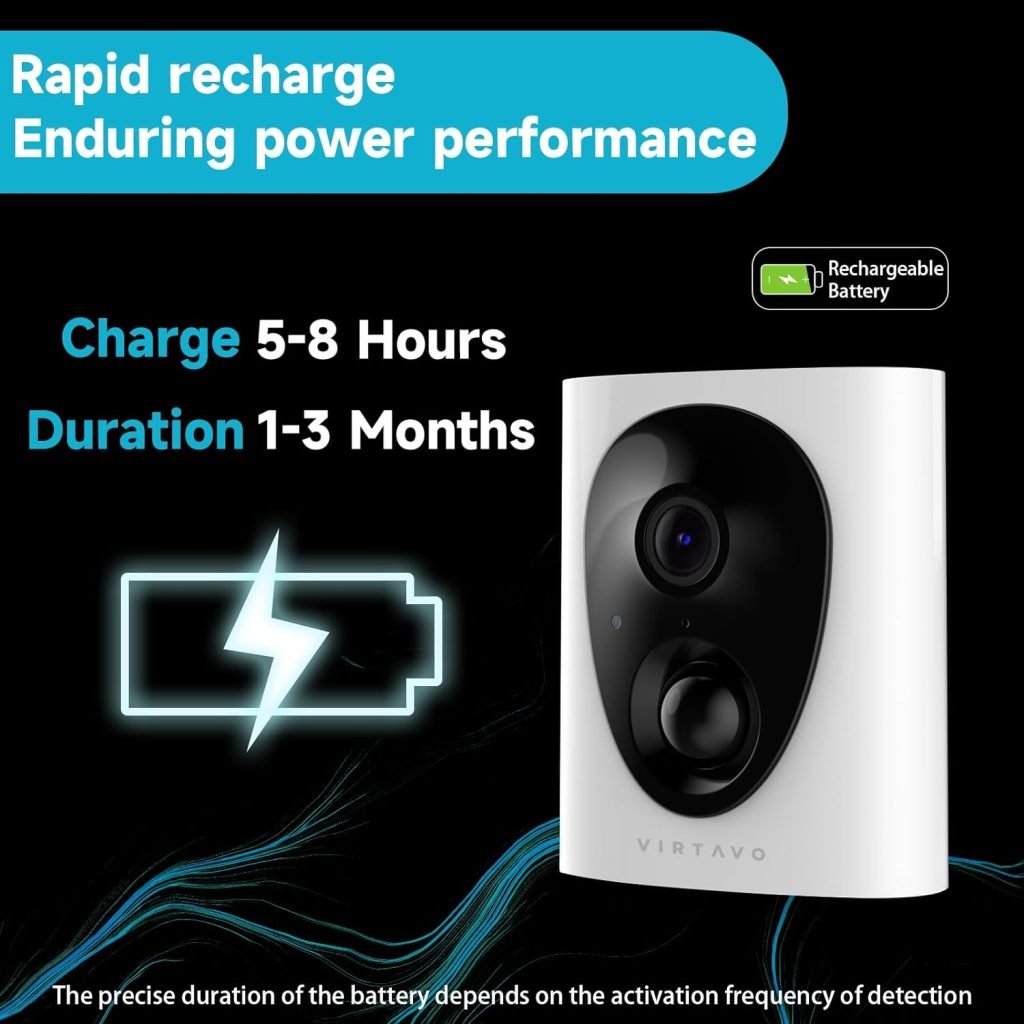 virtavo Wireless Security Camera Outdoor, 1080P WiFi CCTV For Home Security, With Rechargeable Battery, Colorful Night Vision, Remote Access, PIR Motion Detection, 2-Way Audio, Alexa, SD/Cloud