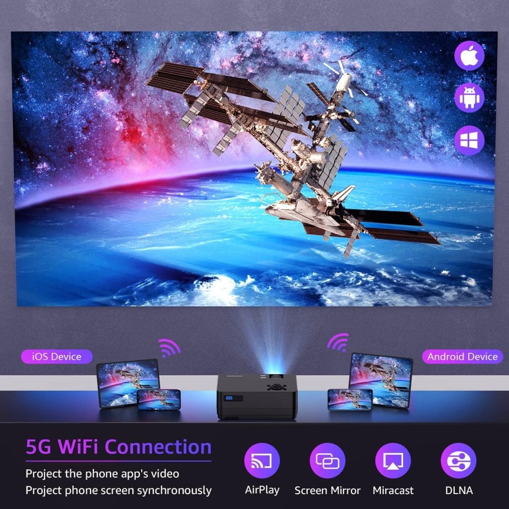 5G WiFi Bluetooth Native 1080P Projector[Projector Screen Included], Roconia 12000LM Full HD Movie Projector, 300 Display Support 4k Home Theater,Compatible with iOS/Android/XBox/PS4/TV Stick/HDMI