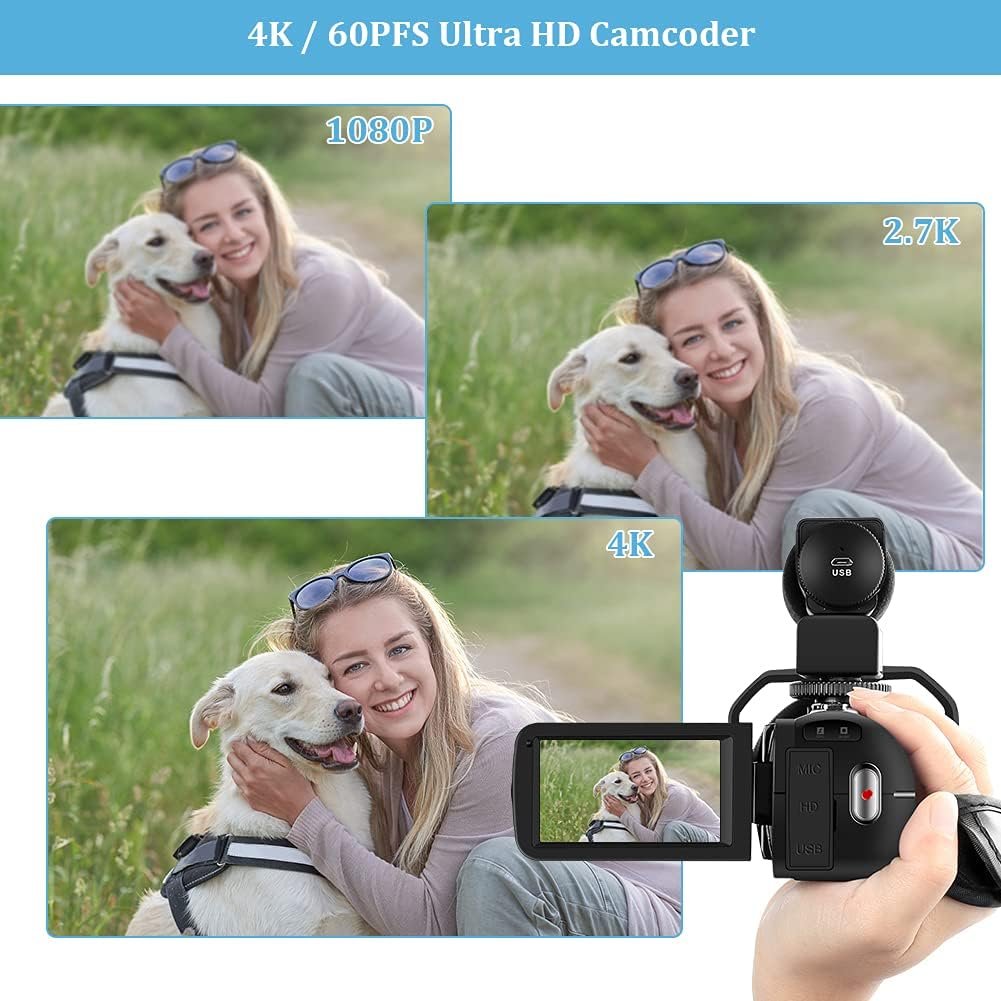 Delmodes Video Camera Camcorder 4K