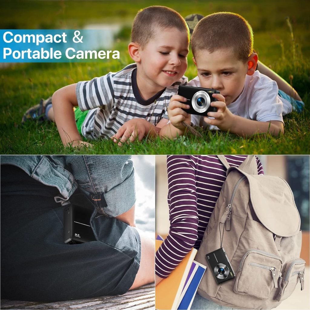 Digital Camera, 1080P HD 44MP Kids Digital Camera(No memory card), 2.4 LCD Screen Rechargeable Compact Camera with 16X Digital Zoom Camera for Kids, Boys Girls, Adult,Teenagers, Students (Pink)