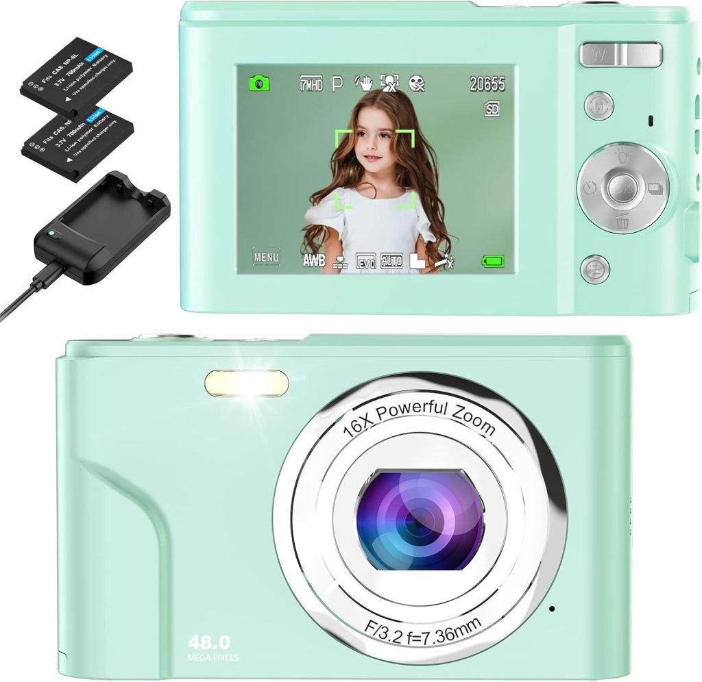Digital Camera, Bofypoo Autofocus Vlogging Camera FHD 1080P 48MP with 16X Digital Zoom, Compact Camera Portable Mini Camera for Teens,Kids,Adult,Beginners（Blue）