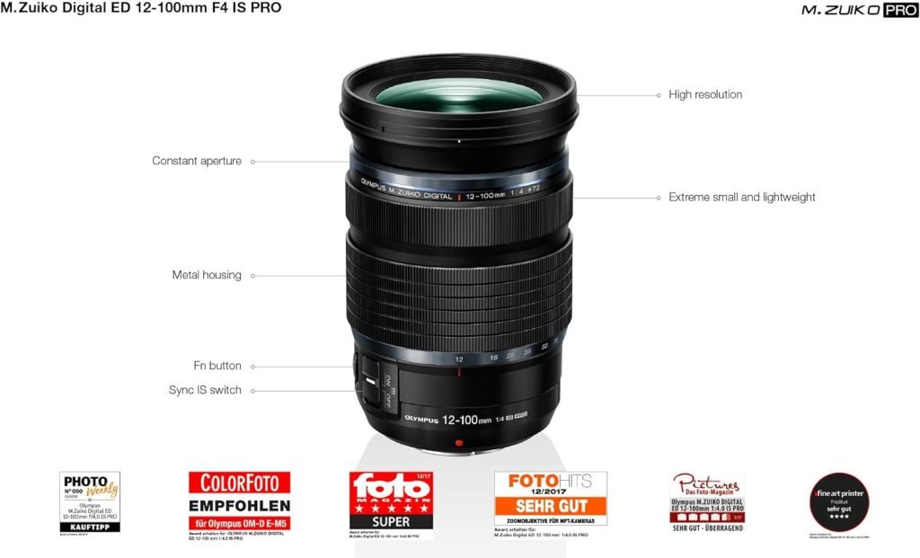 Olympus M. Zuiko Digital ED 12-100mm F4 IS Pro Lens, suitable for all MFT cameras (Olympus OM-D  PEN models, Panasonic G-series), black