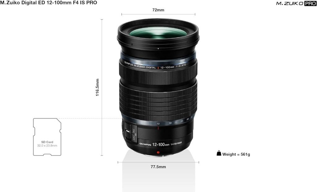 Olympus M. Zuiko Digital ED 12-100mm F4 IS Pro Lens, suitable for all MFT cameras (Olympus OM-D  PEN models, Panasonic G-series), black