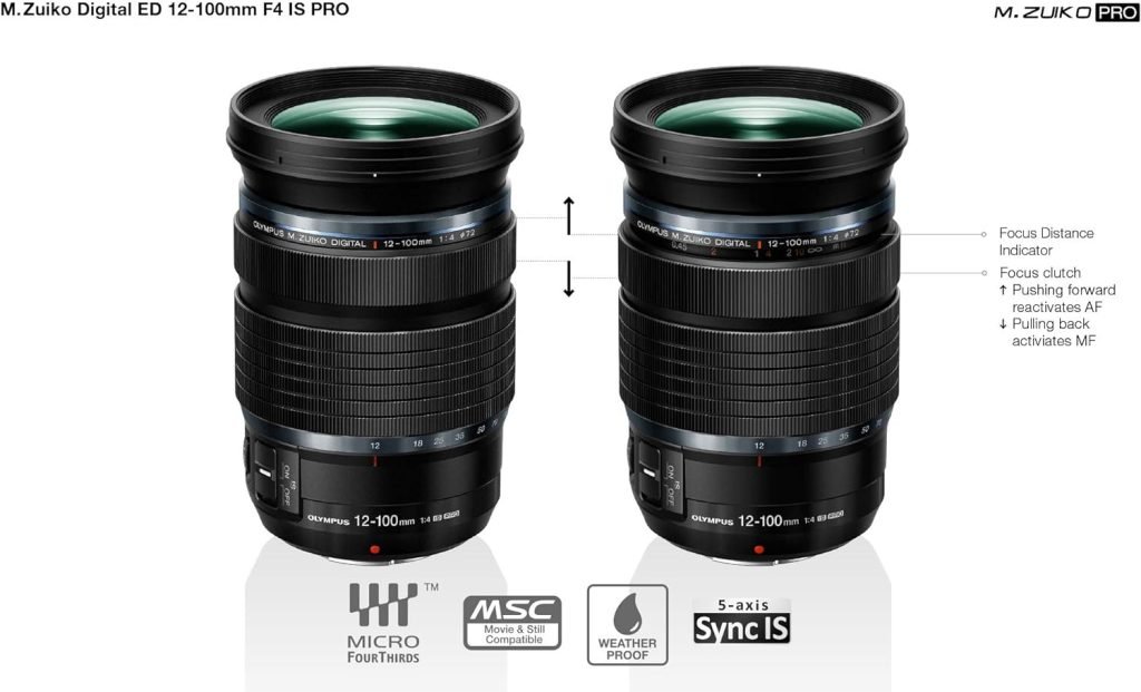 Olympus M. Zuiko Digital ED 12-100mm F4 IS Pro Lens, suitable for all MFT cameras (Olympus OM-D  PEN models, Panasonic G-series), black