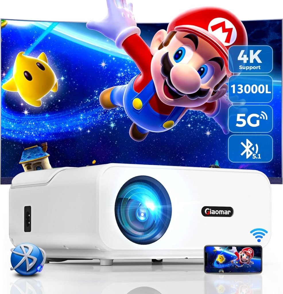Upgraded 5G WiFi Bluetooth LCD Projector with P2P Connectivity, Giaomar 12000L Native 1080P 4K Support usb2.0 Video Projector, Mini Portable Home/Outdoor Movie Projector for iOS/Android/PS5/HDMI
