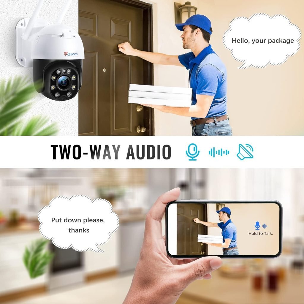 ctronics Outdoor Security Camera with Color Night Vision, 1080P PTZ Digital Zoom CCTV Camera Surveillance Camera Home Security with 355°Pan 90°Tilt Auto Tracking Human Detection Two-way Audio
