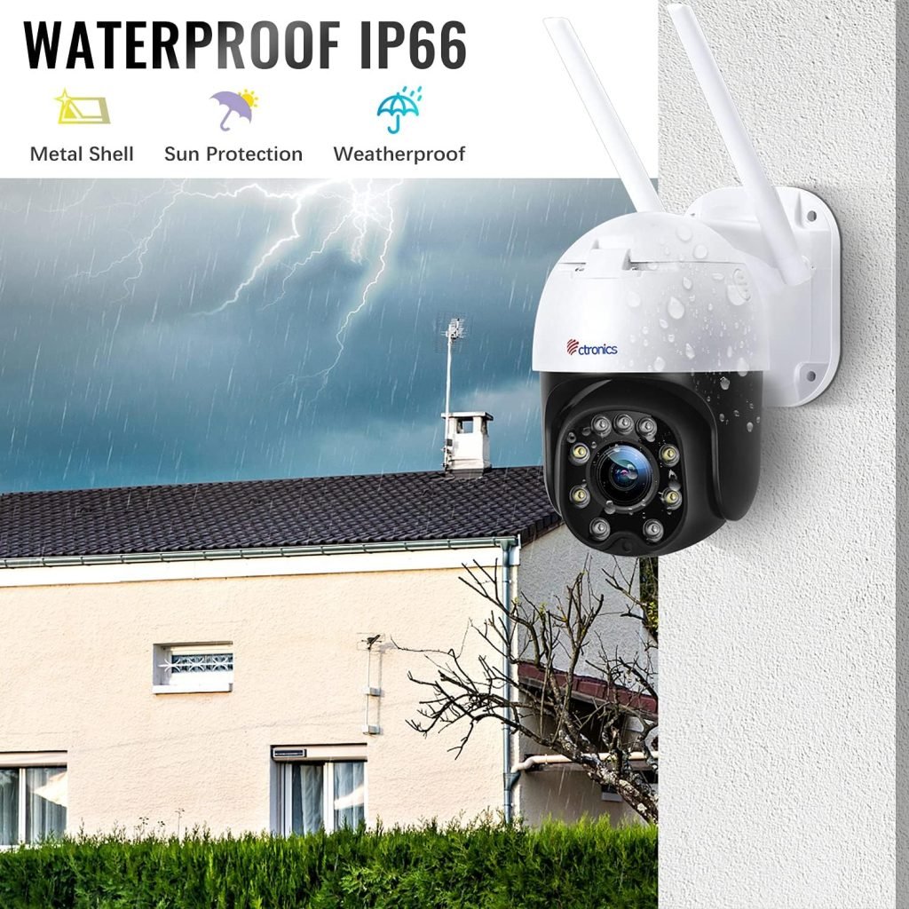 ctronics Outdoor Security Camera with Color Night Vision, 1080P PTZ Digital Zoom CCTV Camera Surveillance Camera Home Security with 355°Pan 90°Tilt Auto Tracking Human Detection Two-way Audio