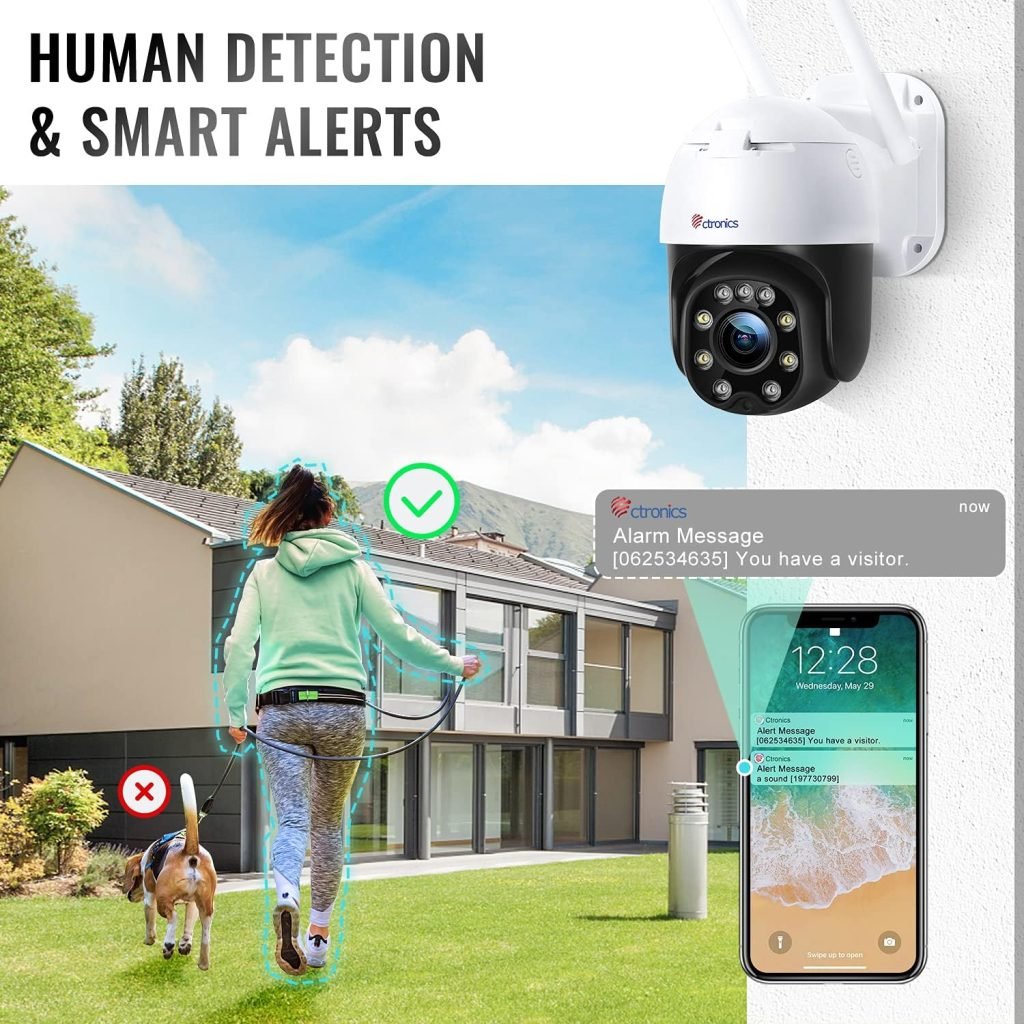 ctronics Outdoor Security Camera with Color Night Vision, 1080P PTZ Digital Zoom CCTV Camera Surveillance Camera Home Security with 355°Pan 90°Tilt Auto Tracking Human Detection Two-way Audio