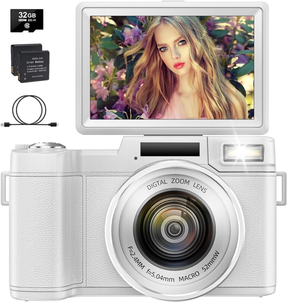 Digital Camera,UHD 4K 48MP Digital Camera for Photography,Vlogging Camera with 16X Digital Zoom 32GB Card 2 Batteries for Youtube, Tiktok