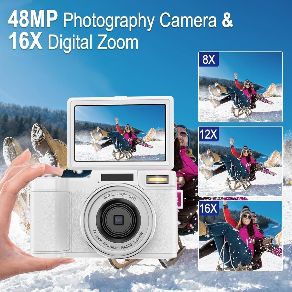 Digital Camera,UHD 4K 48MP Digital Camera for Photography,Vlogging Camera with 16X Digital Zoom 32GB Card 2 Batteries for Youtube, Tiktok