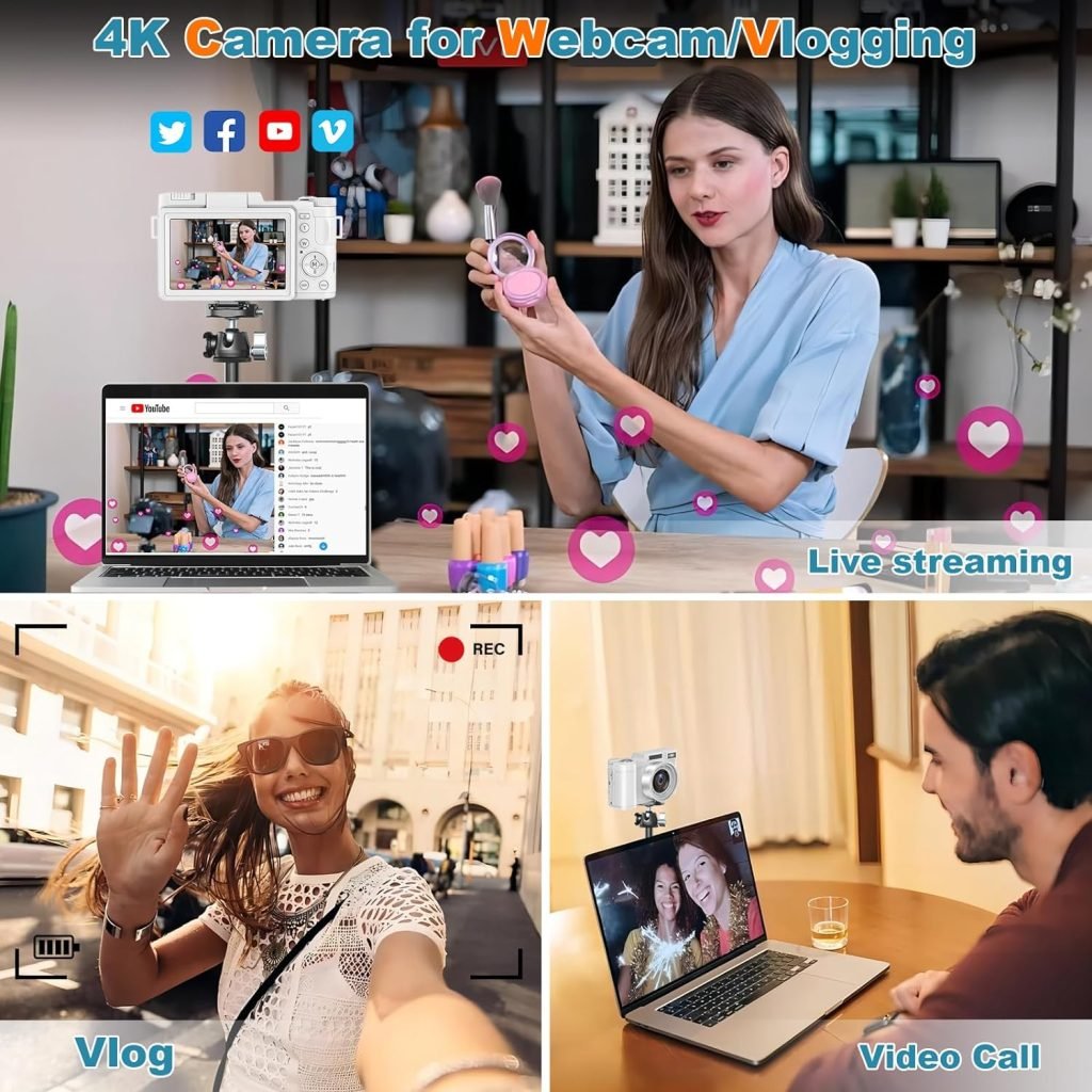 Digital Camera,UHD 4K 48MP Digital Camera for Photography,Vlogging Camera with 16X Digital Zoom 32GB Card 2 Batteries for Youtube, Tiktok
