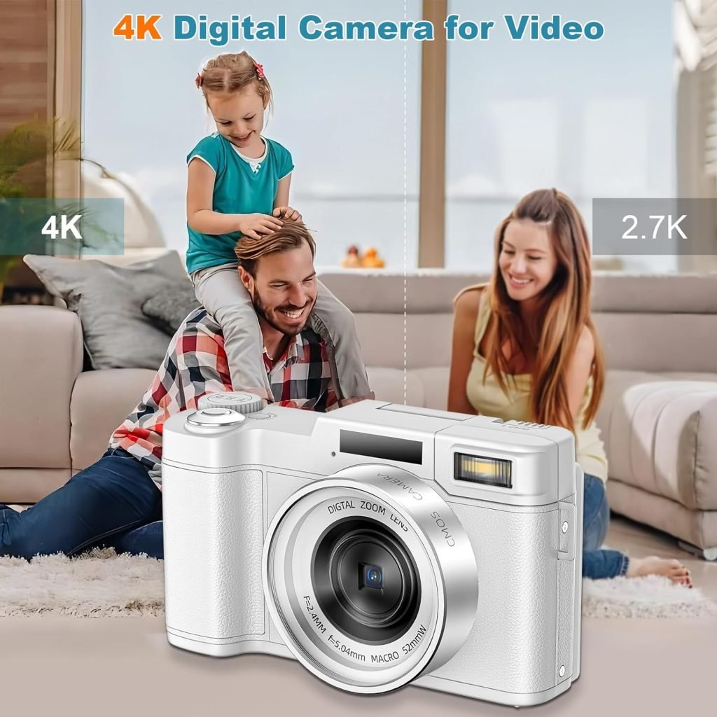 Digital Camera,UHD 4K 48MP Digital Camera for Photography,Vlogging Camera with 16X Digital Zoom 32GB Card 2 Batteries for Youtube, Tiktok