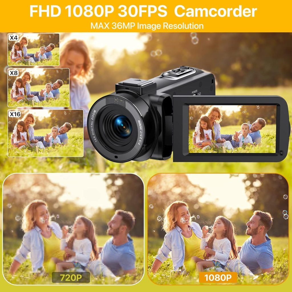 DPFIHRGO Video Camera 1080P Camcorder FHD 36MP Youtube Vlogging Camera IR Night Vision Camcorder 3.0 LCD Touch Screen 16X Digital Zoom Camera Recorder with Remote Control and 2 Batteries