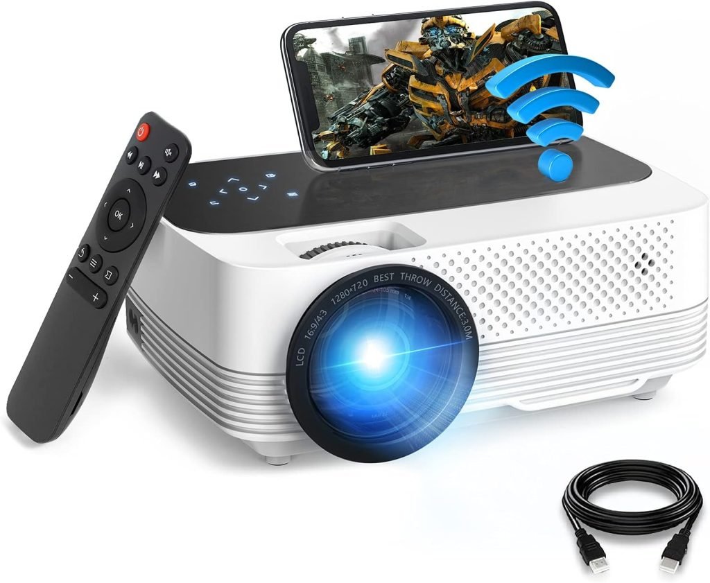 Mini Projector 1080P HD Supported, WiFi Projector, 6500Lux Film Projector with Synchronize Mobile Screen, Video Projector Compatible with TV Stick, PS4/5, HDMI, USB, AV, SD, Laptop (2021 Upgraded)