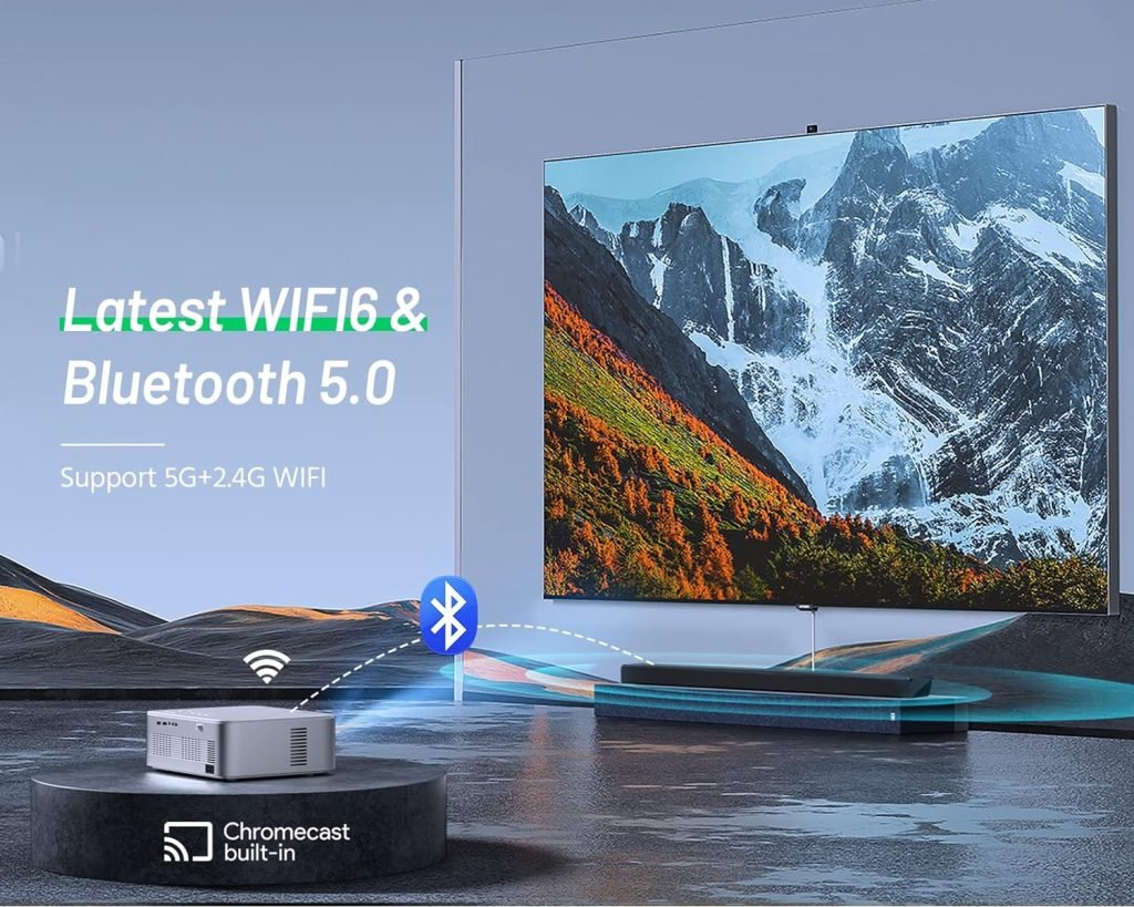 Netflix Projector, Cibest Projector Built in Google Android TV, WiFi Bluetooth Native 1080P Projector, 4K Home Movie Projector with YouTube/Prime Video, Outdoor Projector with Autofocus, Zoom Function