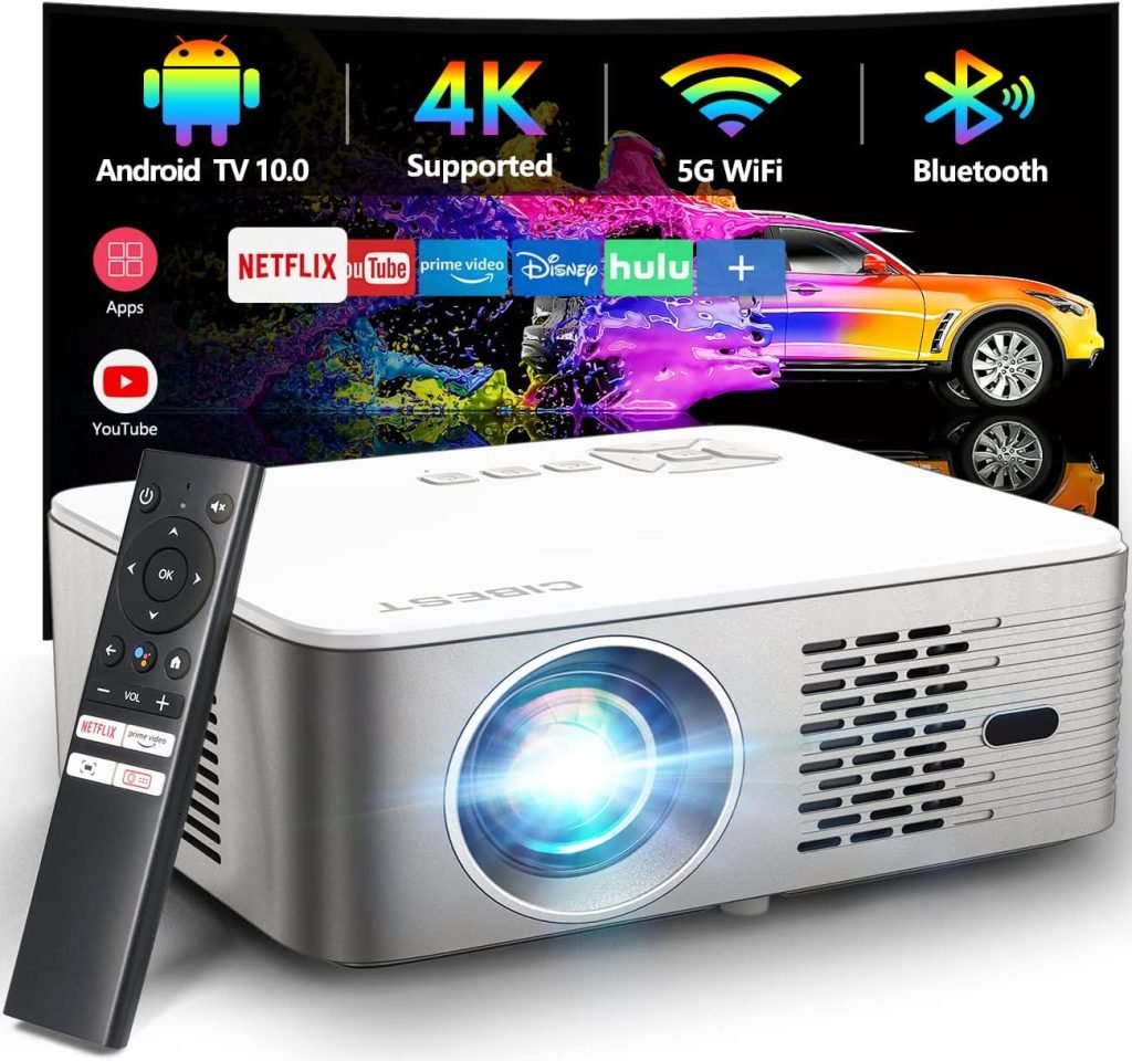 Netflix Projector, Cibest Projector Built in Google Android TV, WiFi Bluetooth Native 1080P Projector, 4K Home Movie Projector with YouTube/Prime Video, Outdoor Projector with Autofocus, Zoom Function