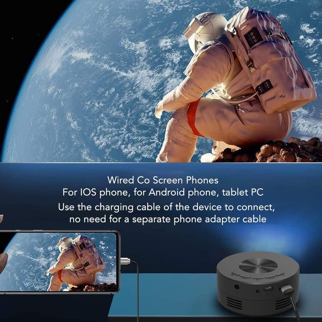 PUSOKEI Phone Projector, Mini Projector, Portable Projector with Clear Sound, Same Screen Function LED Pico Video Projector for Home Theater Movie, Maximum Resolution 1920 x 1080
