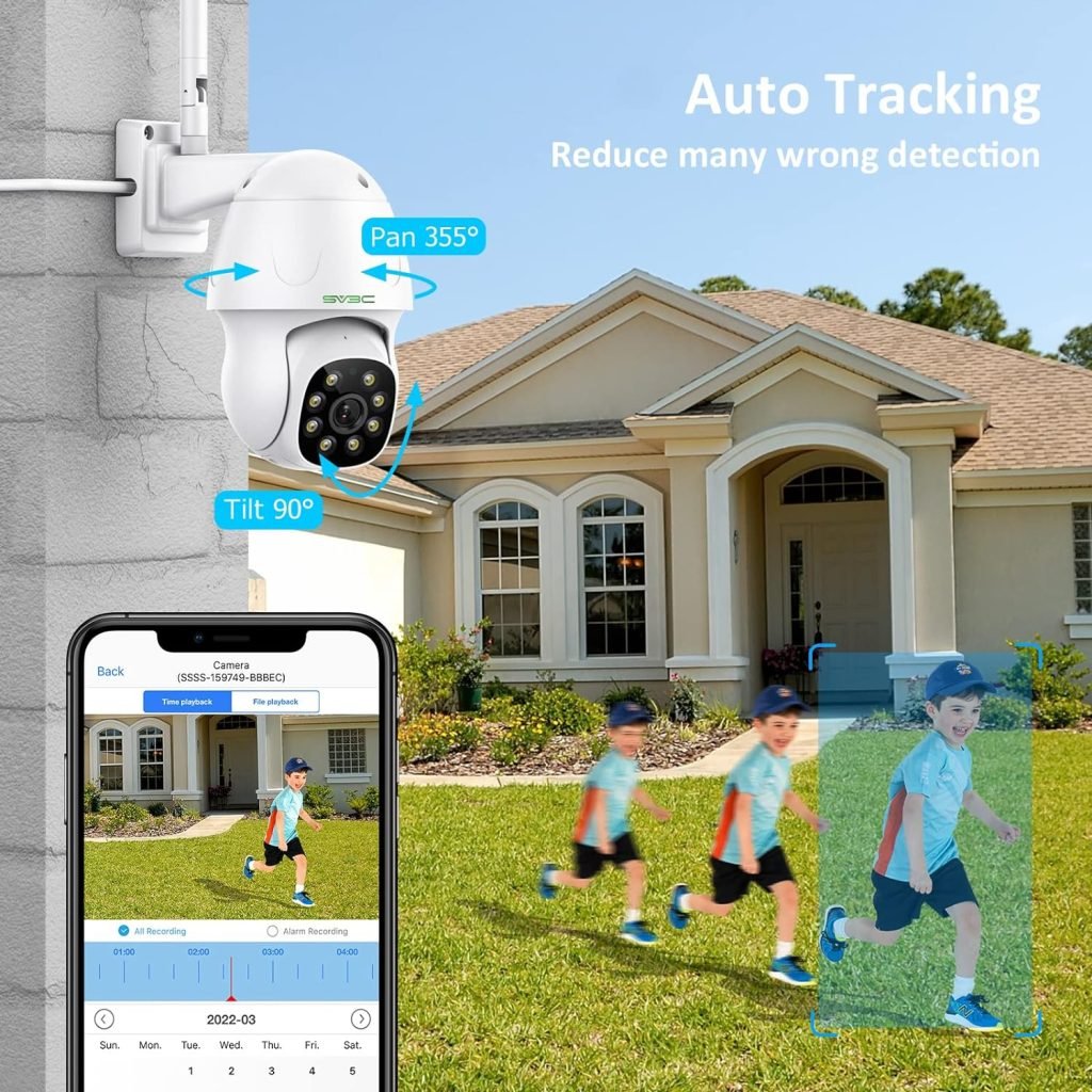 SV3C 2022 New PTZ Security Camera Outdoor, 5MP Rotate PanTilt IP CCTV Cameras with Auto Tracking and Floodlight, WiFi Outdoor Camera Support Color Night Vision, Human Detection, Audio SD Card Record