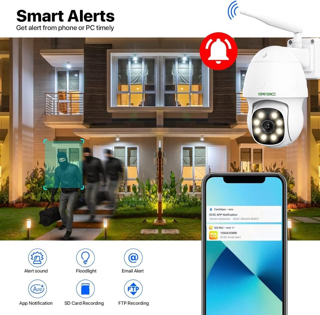 SV3C 2022 New PTZ Security Camera Outdoor, 5MP Rotate PanTilt IP CCTV Cameras with Auto Tracking and Floodlight, WiFi Outdoor Camera Support Color Night Vision, Human Detection, Audio SD Card Record