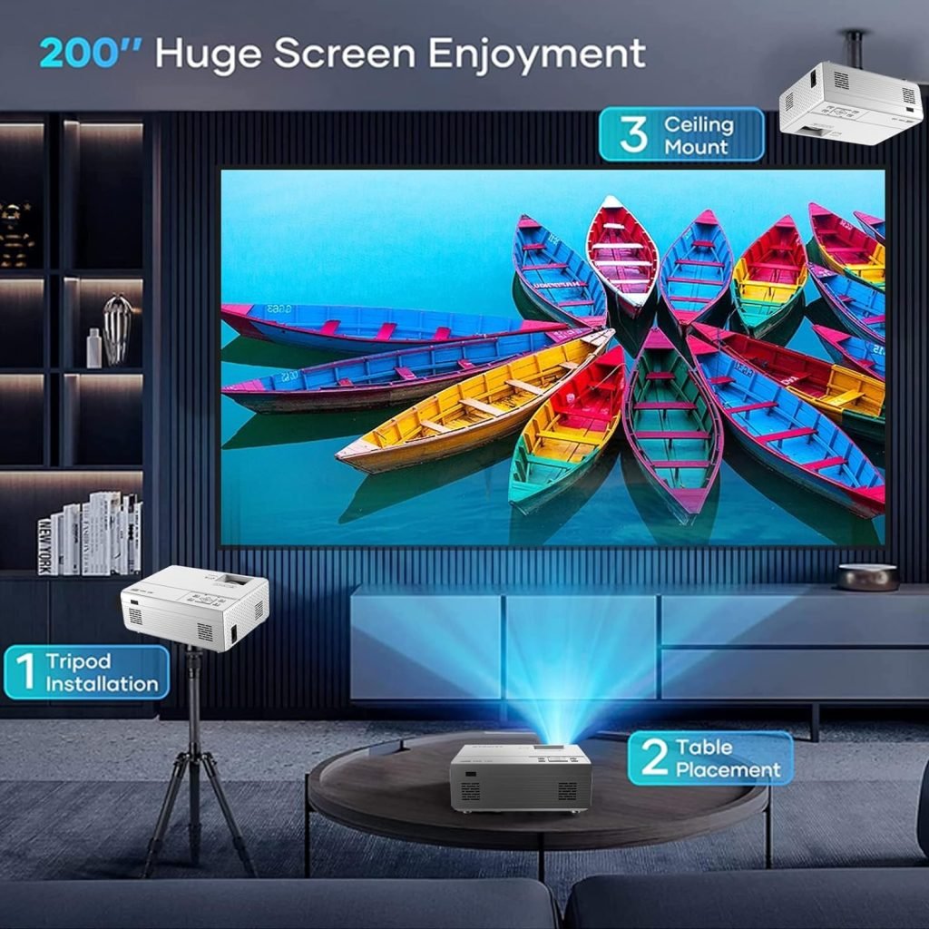 Video Projectors, Portable Mini Projector Full HD 1080P Home Theater Video Projector, Movie Projector Compatible with HDMI/USB/VGA/AV/TV Box/Smartphone/Laptop