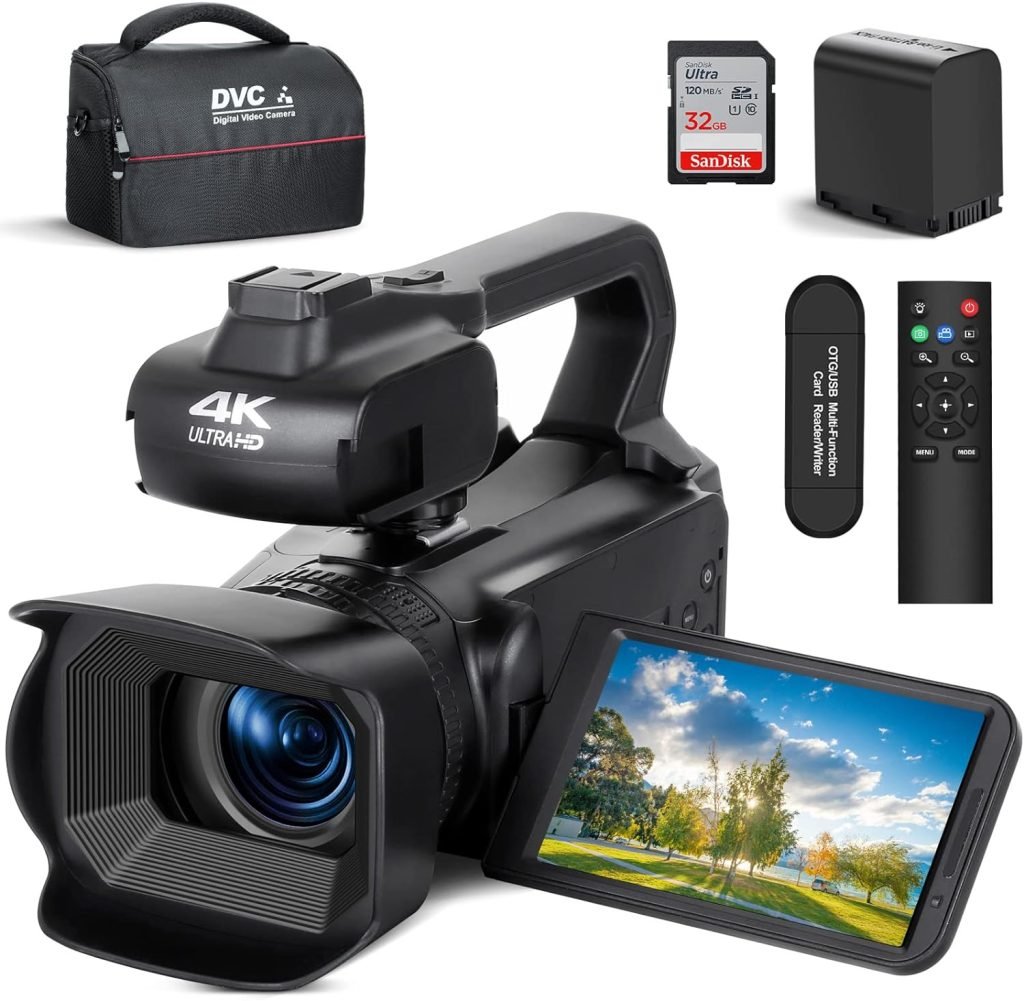 4K 64MP Video Camera Camcorder with Expandable Handheld Grip, Remote  WiFi Control Vlogging Camera. 18X Digital Zoom Recorder with Flip Screen for Youtube/Blogging, 4 LCD Touch Screen…