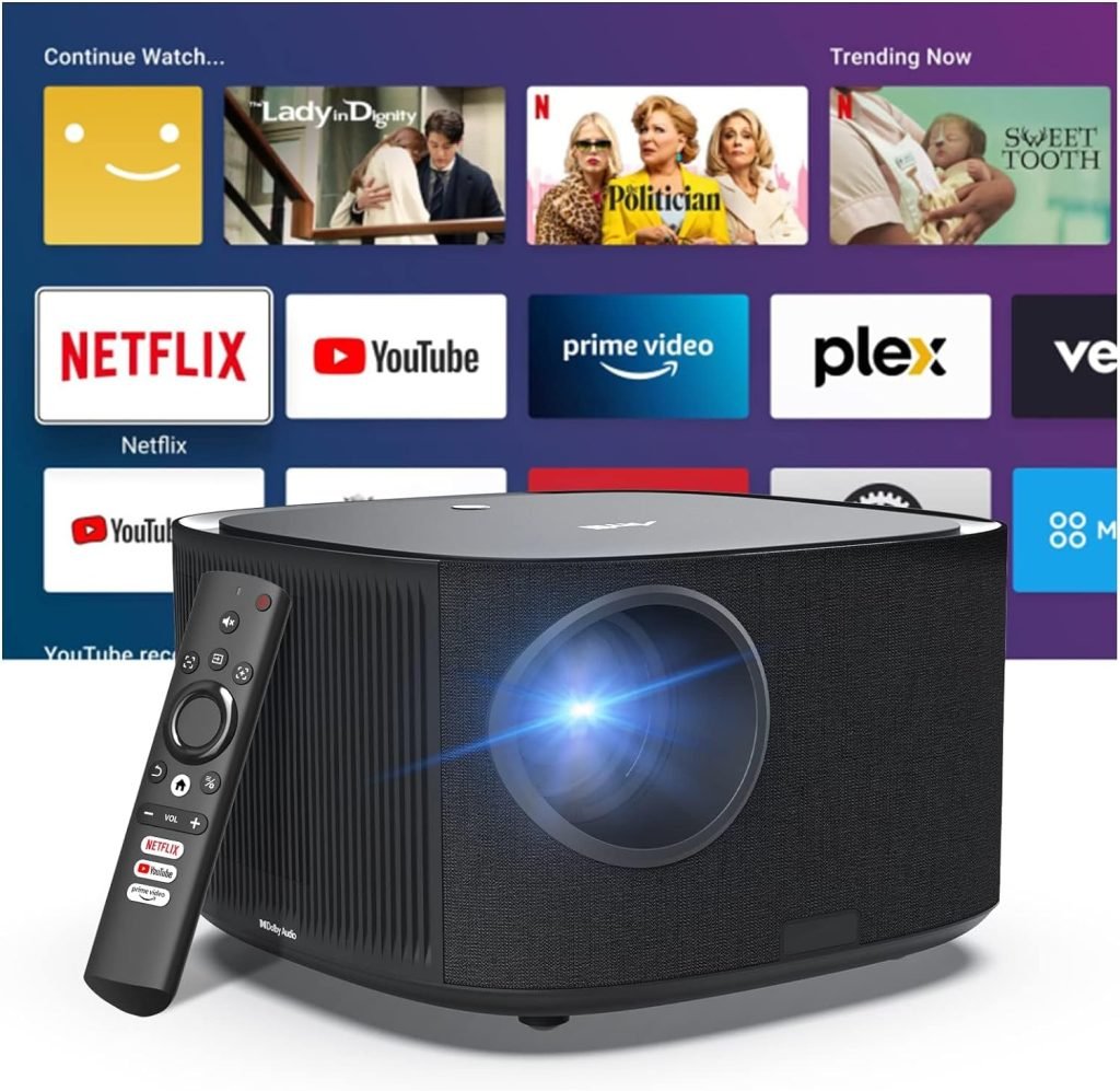 【Autofocus/Keystone/APP】 Artlii Amento 4K WiFi Bluetooth Videoprojector with Integrated Netflix, 1080P Native Smart, Dolby Audio with 2 Speakers, 5.1 Bidirectional Bluetooth, Prime Video, Youtube