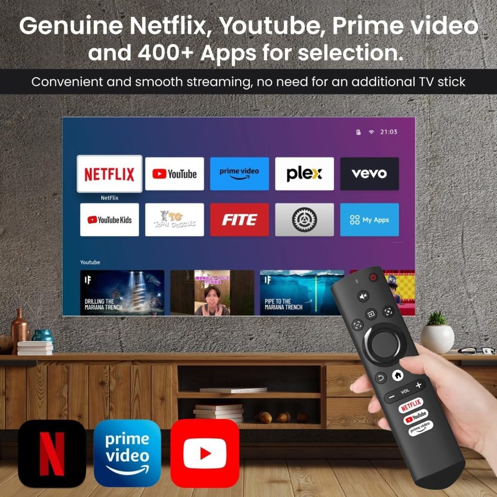 【Autofocus/Keystone/APP】 Artlii Amento 4K WiFi Bluetooth Videoprojector with Integrated Netflix, 1080P Native Smart, Dolby Audio with 2 Speakers, 5.1 Bidirectional Bluetooth, Prime Video, Youtube