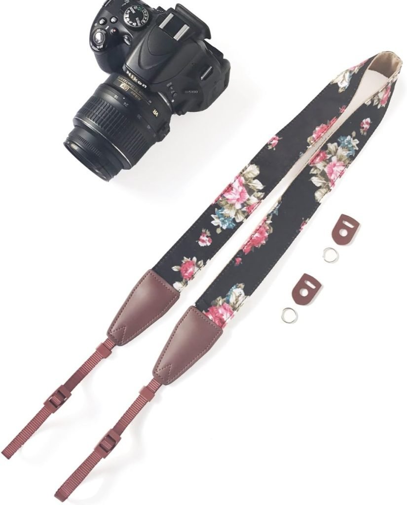 Bestele Camera Shoulder Neck Belt Strap, Soft Vintage Print Camera Straps for Women Men for DSLR/SLR/Nikon/Canon/Sony/Lumix/Fujifilm/Rico/Samsung/Pentax/Olympus etc.(Soft Black)