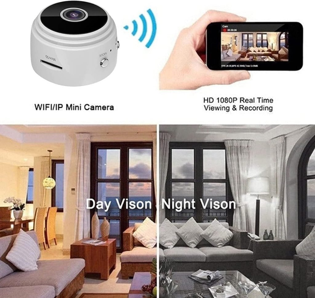 COMBLU Mini Spy Camera, Wireless Camera 1080P Full HD with Audio and Video, Hidden Secret Baby Monitor Home Security Surveillance Cam with Night Vision Motion Detection White