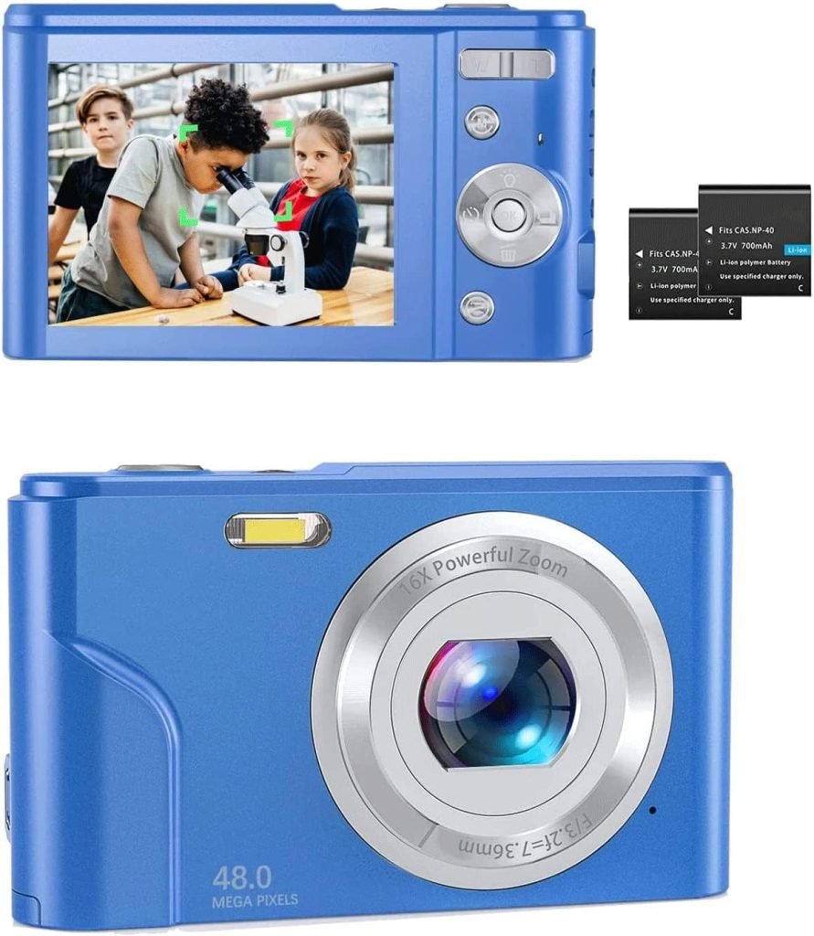 Digital Camera, Zostuic HD 1080P Vlogging Camera 2.4 LCD Compact Camera with 16X Digital Zoom,Powerful Cameras for Photography, Portable Mini Camera for Adult, Beginners, Kids (Blue)