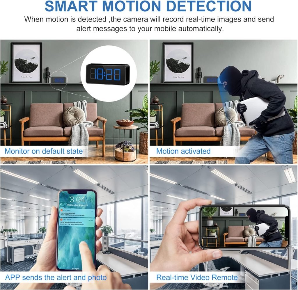 Hidden Clock Camera Wifi, HD 1080P Wireless Spy Camera Nanny Camera with Night Vision and Motion Detection, Mini Video Recorder Surveillance Camera with Remote Viewing for Home, Office, Shop Security