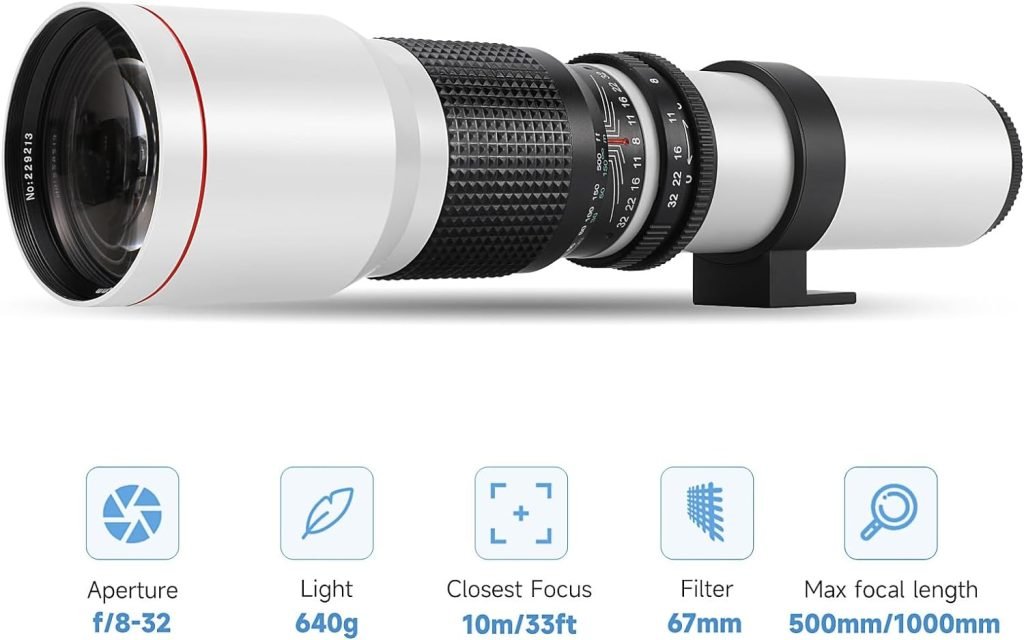 JINTU 500mm/1000mm f/8 Super Telephoto lens with T mount Adapter Compatible with Canon EF-EF/S Mount DSLR Cameras 4000D 800D 80D 1300D 1200D 1100D 200D 250D 650D 550D 750D 90D 60D 70D 50D 5D IV 6D 7D