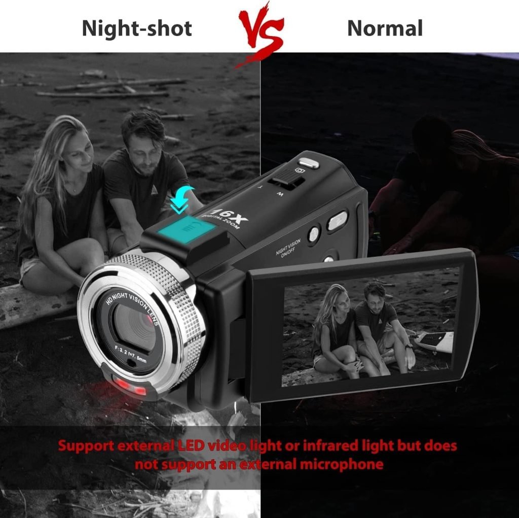 ORDRO V12 Video Camera Camcorder Full HD 1080P 30FPS Infrared Night Vision Camera 3.0 Inch LCD Screen 16X Zoom Camcorders with 16GB SD Card Remote Control and 2 Batteries